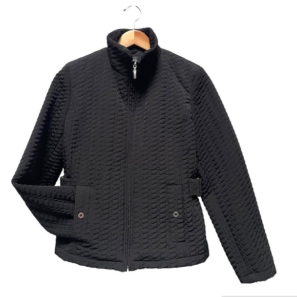 Gallery Petite Quilted Zipper Black Coat Size PM - Picture 1 of 8